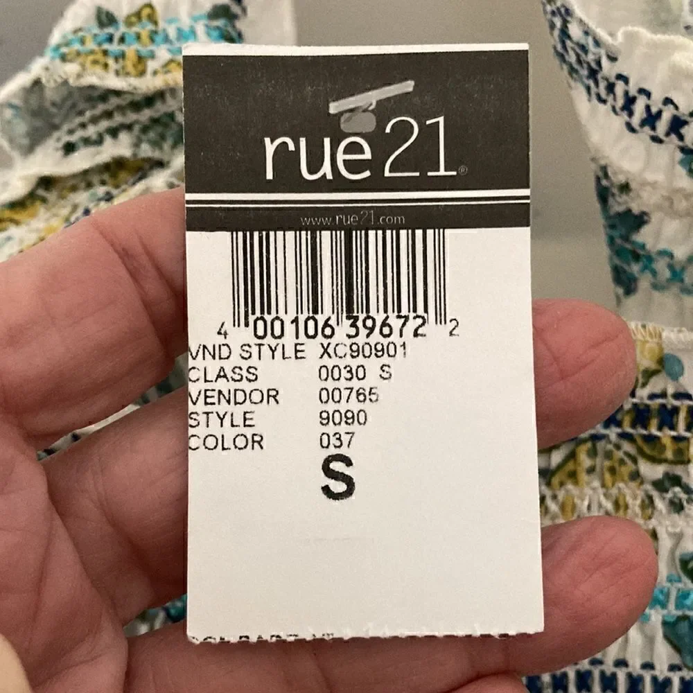 NWT Rue 21 Girls Blue Floral & Ikat Print Cotton Sun Dress. Size Small.